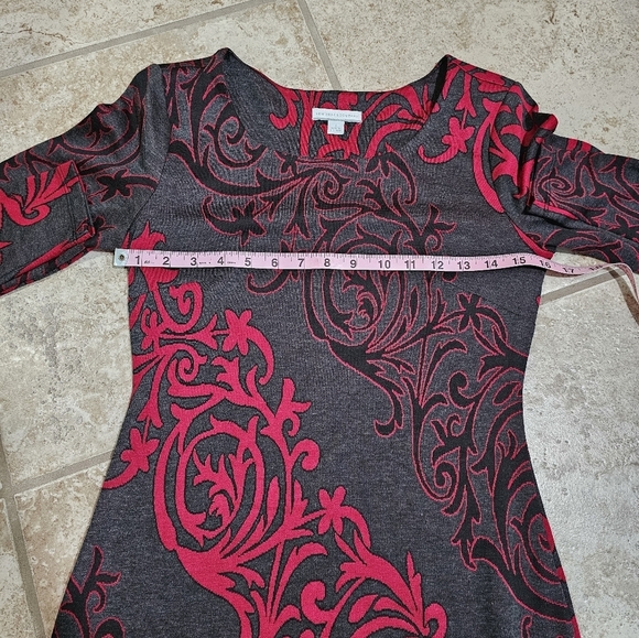 New York & Company Gothic Black Red Long Sleeve Midi Dress Small Whimsigoth 90s - Picture 6 of 7